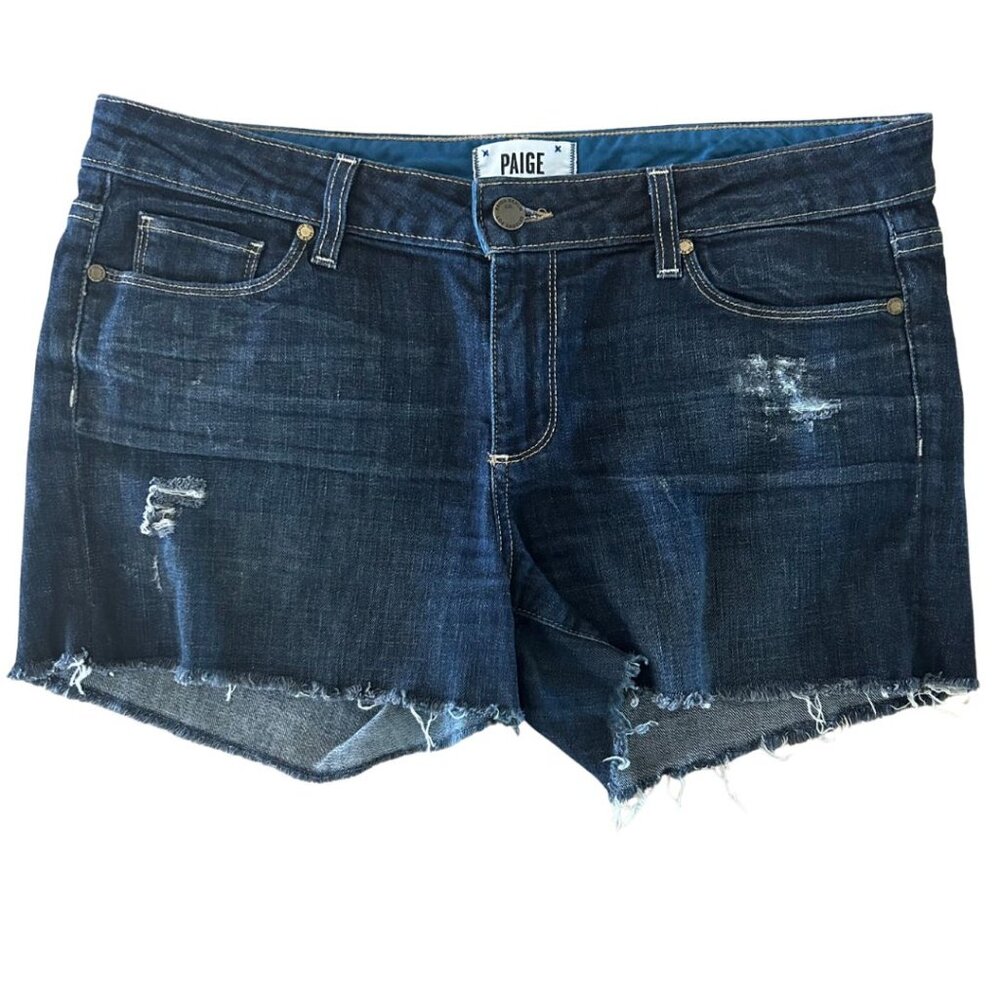 PAIGE Jimmy Jimmy Short Dark Wash Raw hem Jean Cut Off Shorts Women's